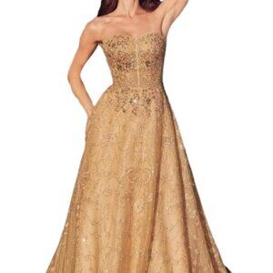 NWT Andrea and Leo MA104 Beaded Evening Dress Gold Size 16